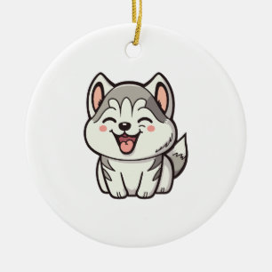 Ornamento De Cerâmica Feliz cão siberiano