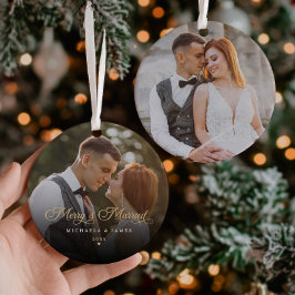 Ornamento De Cerâmica Feliz & Casada Foto de Recém-Casados