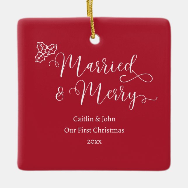 Ornamento De Cerâmica Feliz Casada Personalizada 1rua Natal Novamente Ve (Frente)