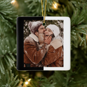 Ornamento De Cerâmica Feliz Casal Natal PERSONALIZADO Preto e Branco