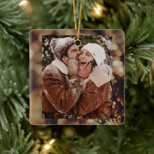 Ornamento De Cerâmica Feliz Casal Ouro PERSONALIZADO Natal Castanho