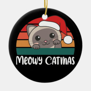 Ornamento De Cerâmica Feliz Catmas Engraçado Cat Pun de Natal Cerâmica O