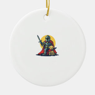 Ornamento De Cerâmica Feliz Cavaleiro com cão para adultos e crianças en
