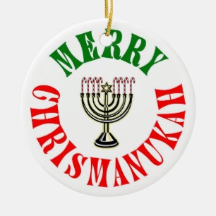 Ornamento De Cerâmica Feliz Chrismanukah - Natal Chanukah Menorah