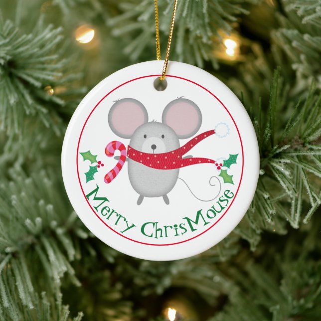 Ornamento De Cerâmica Feliz ChrisMouse, mouse Holiday (Árvore)