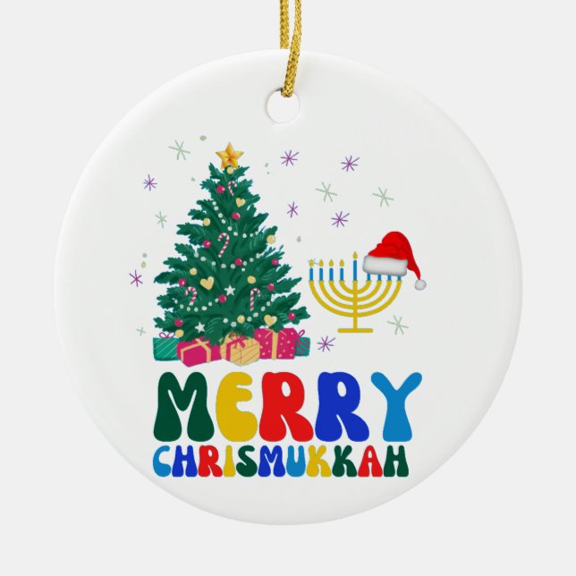 Ornamento De Cerâmica Feliz Chrismukkah (Frente)