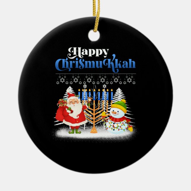 Ornamento De Cerâmica Feliz Chrismukkah Natal Judeu Hanukkah (Frente)