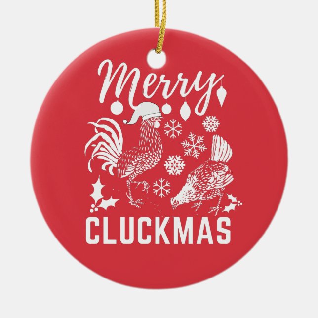 Ornamento De Cerâmica Feliz Cluckmas Chicken Lover (Frente)