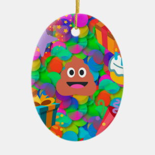Ornamento De Cerâmica feliz cocô de aniversário emoji