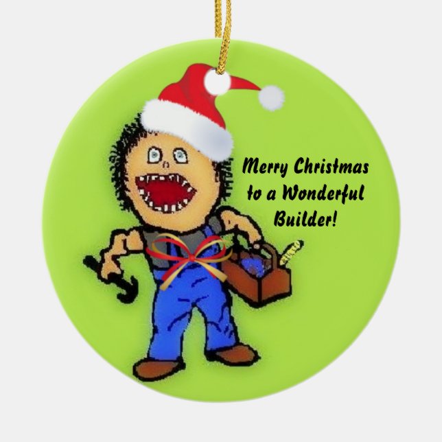 Ornamento De Cerâmica Feliz Construtor de Natal (Frente)