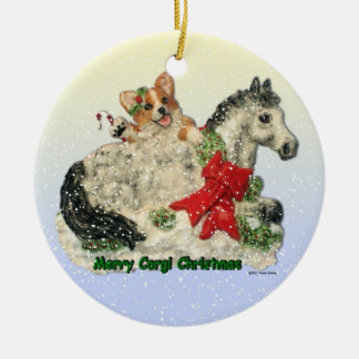 Ornamento De Cerâmica "Feliz Corgi Christmas" Orgi & Pony