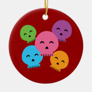 Ornamento De Cerâmica Feliz crânios Coloridos