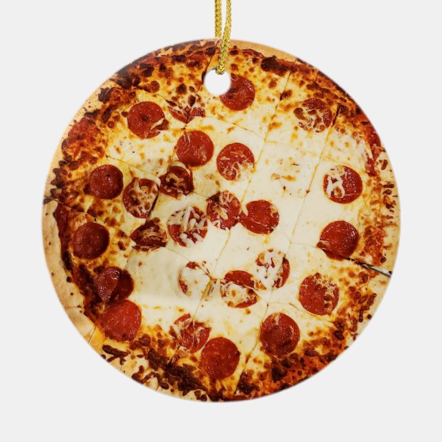 Ornamento De Cerâmica Feliz Crustmas Engraçado Pepperoni Pizza Natal (Frente)