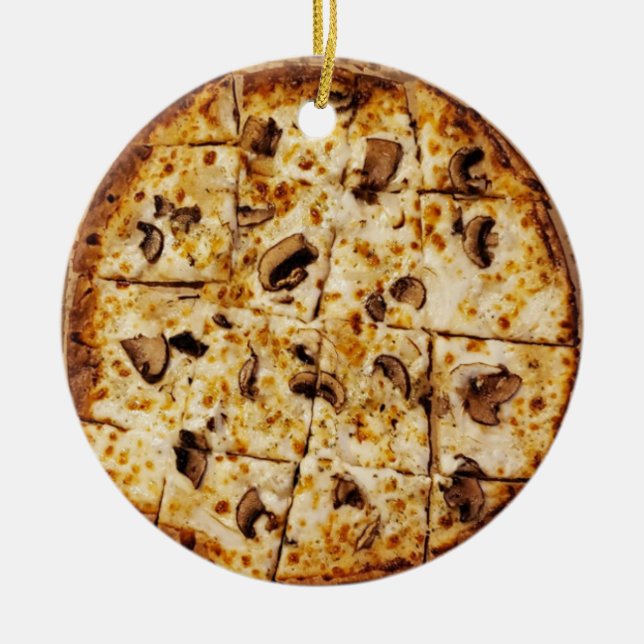Ornamento De Cerâmica Feliz Crustmas Mushroom Pizza (Frente)