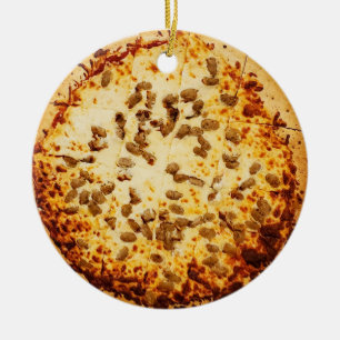 Ornamento De Cerâmica Feliz Crustmas Queijo Engraçado e Pizza de Enchime