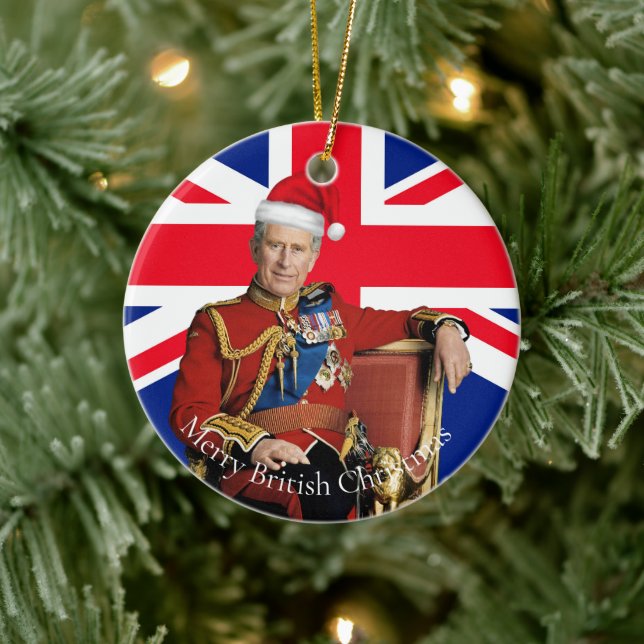 Ornamento De Cerâmica Feliz de Natal britânico Rei Charles III (Árvore)