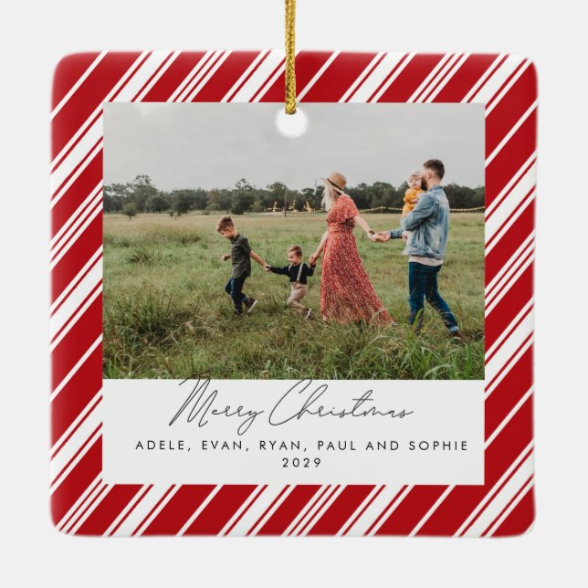 Ornamento De Cerâmica Feliz de natal de Stripe Candycane (Verso)