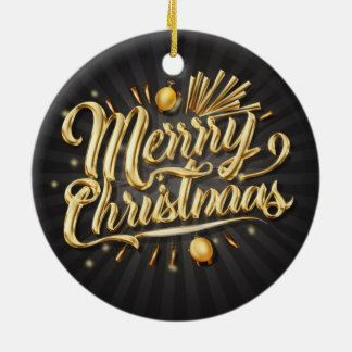 Ornamento De Cerâmica Feliz de Natal Dourado
