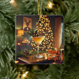 Ornamento De Cerâmica Feliz de Natal e Coquetel Brilhante meio século