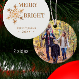 Ornamento De Cerâmica Feliz de Natal moderna e ouro fotográfico brilhant