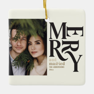 Ornamento De Cerâmica feliz de Vintage e casamento com fotos de Natal