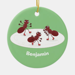 Ornamento De Cerâmica Feliz desenho das formigas vermelhas