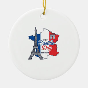 Ornamento De Cerâmica Feliz Dia da Bastilha França Mapa Torre Eiffel Vec