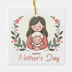 Ornamento De Cerâmica Feliz Dia das Mães - Embrulho Floral de uma Mamãe