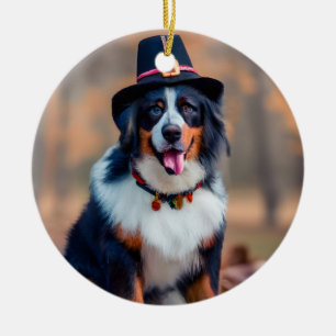 Ornamento De Cerâmica Feliz Dia de Ação de Graças Bernese Mountain Dog P