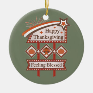 Ornamento De Cerâmica Feliz Dia de Ação de Graças Sentido Bênção - Sinal