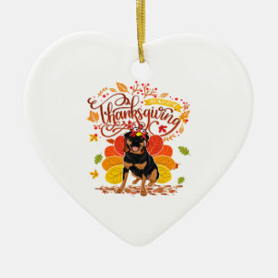 Ornamento De Cerâmica Feliz Dia de Ação de Graças Turquia Rottweiler Pro