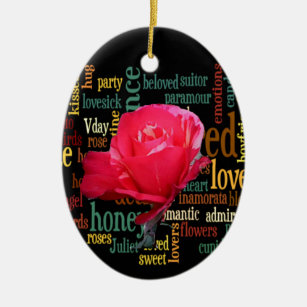 Ornamento De Cerâmica Feliz dia de os namorados com Rosas vermelhas Eleg