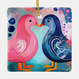 Ornamento De Cerâmica feliz dia de os namorados "Um Beijo em Penas"