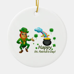 Ornamento De Cerâmica Feliz Dia de São Patrício Leprechaun Arco-íris