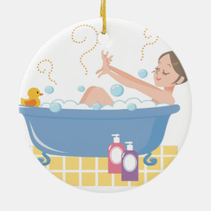 Ornamento De Cerâmica Feliz Dia do Spa - mulher na banheira de banho