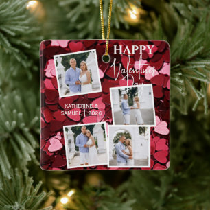Ornamento De Cerâmica Feliz Dia dos Namorados 4 Colagem de Fotos Coraçõe