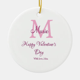 Ornamento De Cerâmica Feliz dia dos namorados monograma rosa nome amor m