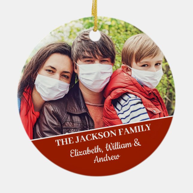 Ornamento De Cerâmica feliz divertida, máscara de rena com foto (Traseira)