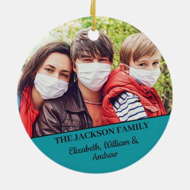 Ornamento De Cerâmica feliz divertida, máscara de rena com foto (Traseira)