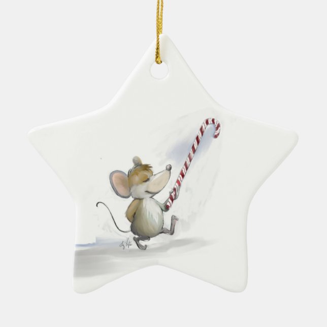 Ornamento De Cerâmica Feliz do mouse Moe Star Ornament (Frente)