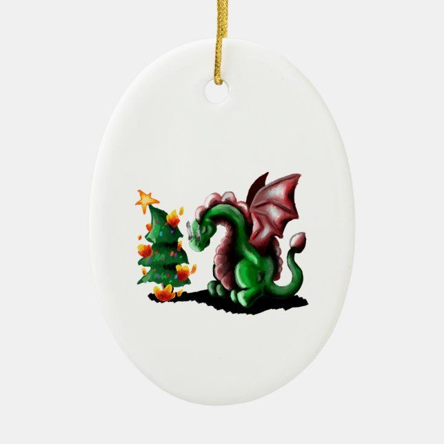 Ornamento De Cerâmica Feliz Dragão de Natal (Frente)