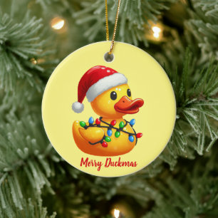 Ornamento De Cerâmica Feliz Duckmas, Papais noeis, Pato de Borracha Nata