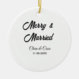 Ornamento De Cerâmica Feliz e adicionar casal casado Nome data feriadoCh