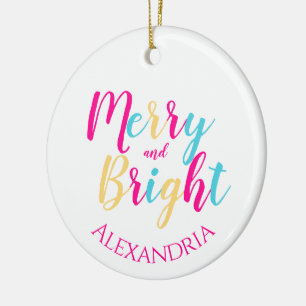Ornamento De Cerâmica Feliz e Bright personalizado Natal colorido
