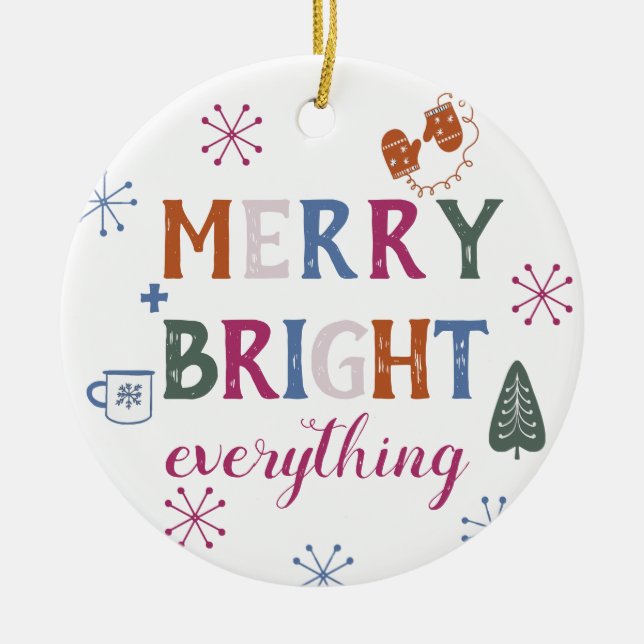Ornamento De Cerâmica Feliz e Bright Tudo com Natal Fotográfico (Frente)