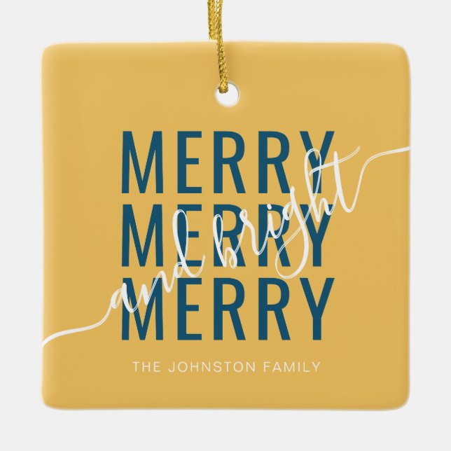 Ornamento De Cerâmica Feliz elegante e feriado de Natal brilhante (Frente)