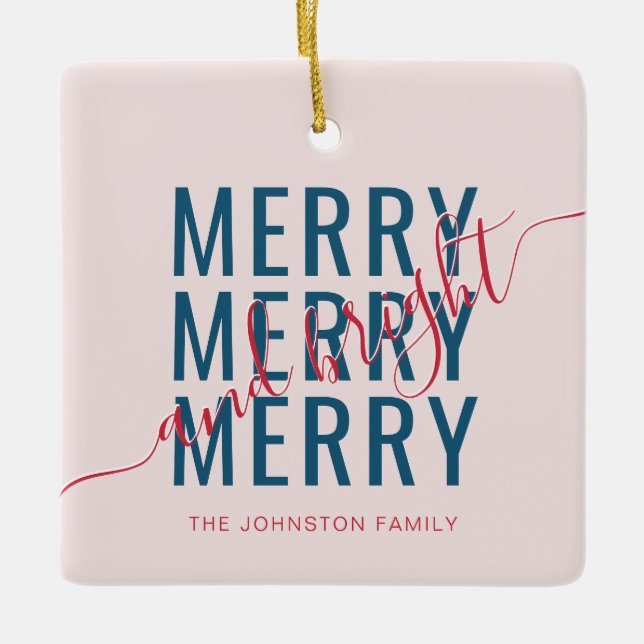 Ornamento De Cerâmica Feliz elegante e feriado de Natal brilhante (Frente)