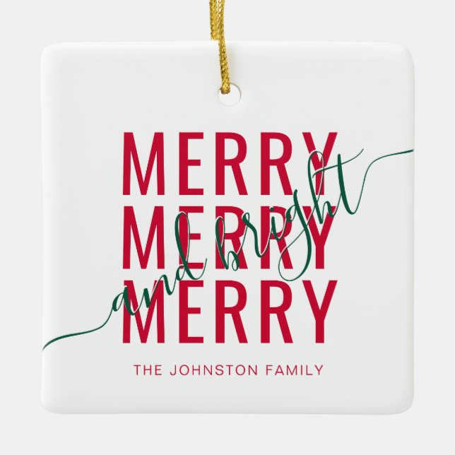 Ornamento De Cerâmica Feliz elegante e feriado de Natal brilhante (Frente)