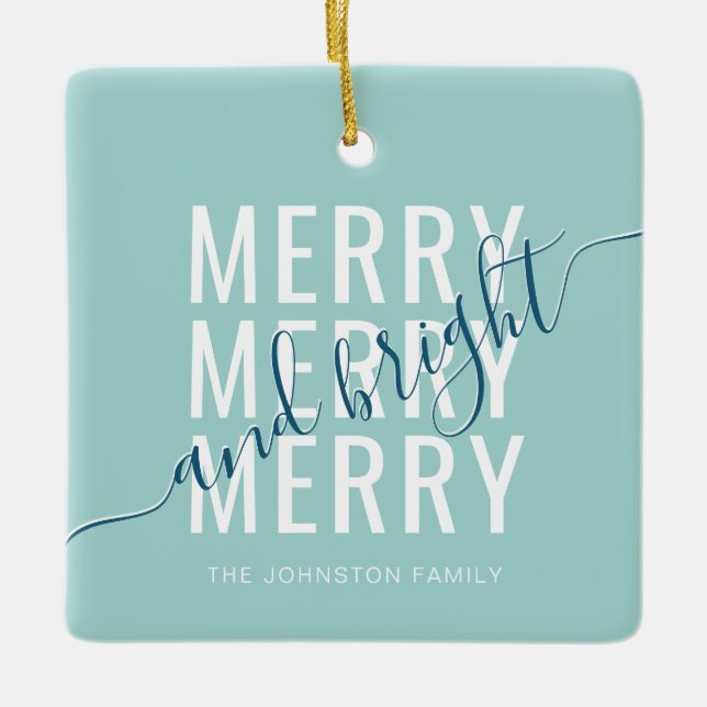 Ornamento De Cerâmica Feliz elegante e feriado de Natal brilhante (Frente)