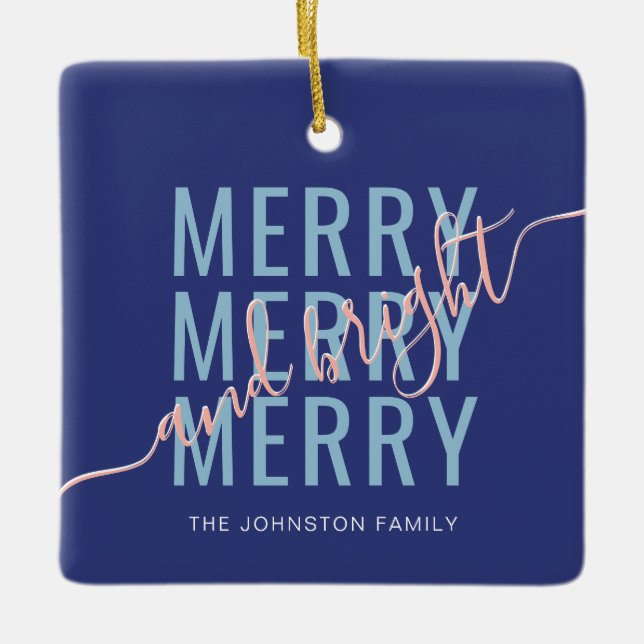 Ornamento De Cerâmica Feliz elegante e Natal brilhante (Frente)